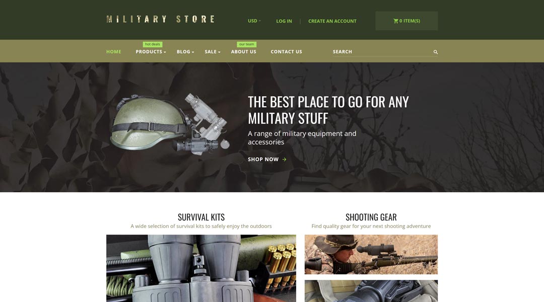 Military weapon store Shopify theme 