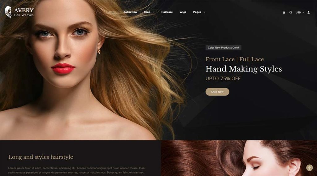 Avery - Hair Wig, Extension Shopify Theme