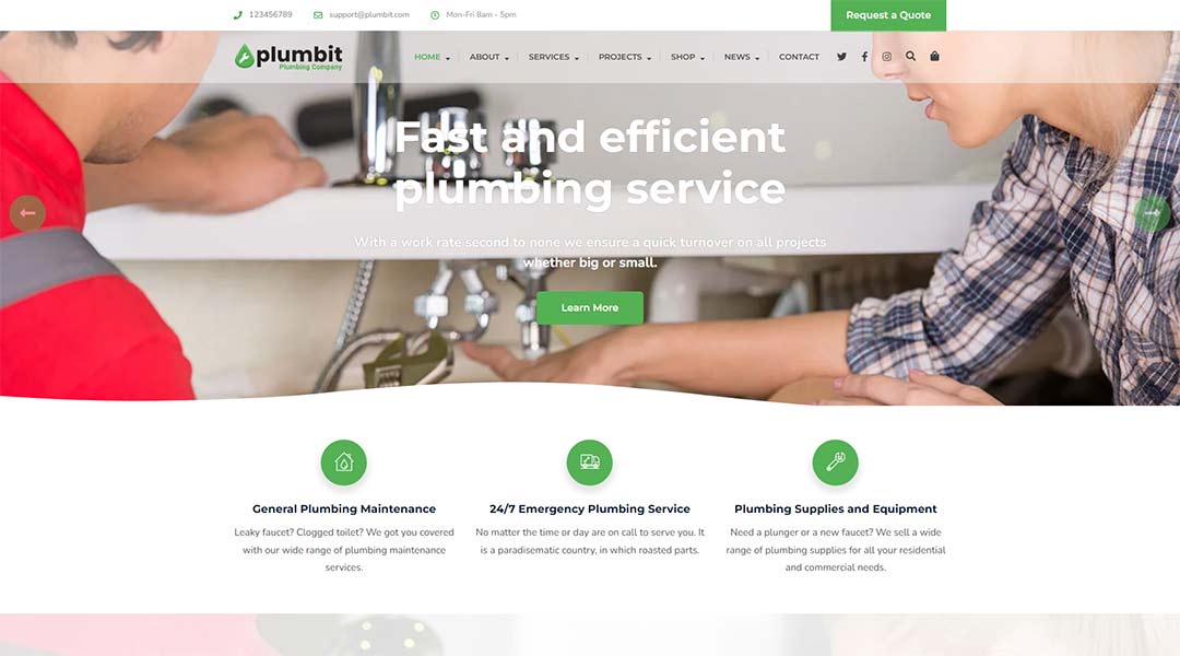 Plumbit plumbing WordPress theme.
