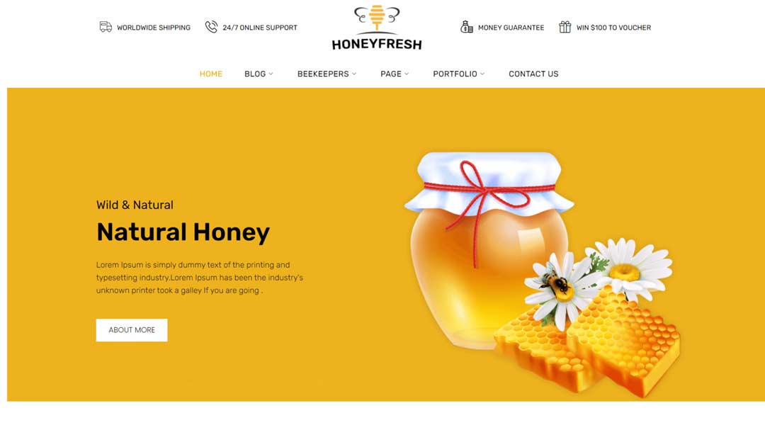 Honeyfresh honey farm WordPress theme