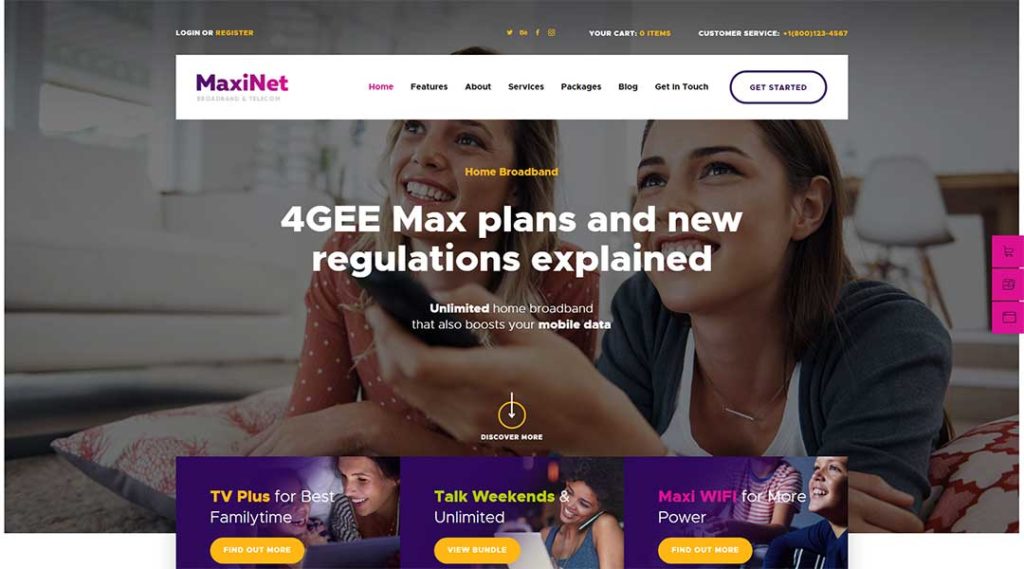 MaxiNet Broadband & Telecom Internet Provider WordPress Theme + Elementor
