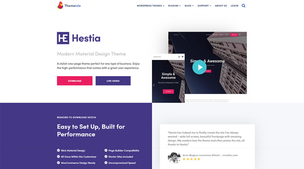 Hestia free WordPress theme for business