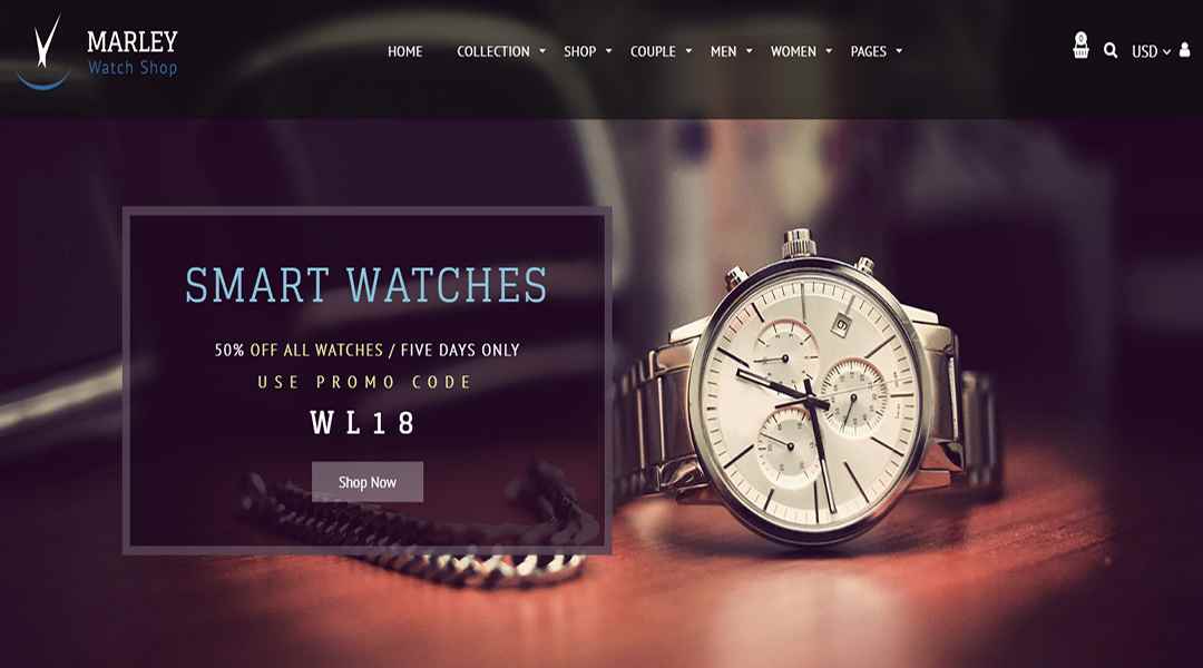 Marley luxury watches Shopify theme