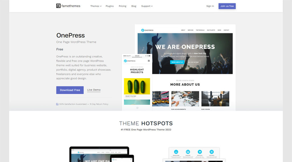 Onepress Free One Page WordPress Theme