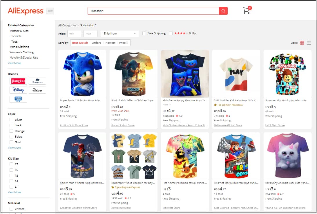 AliExpress Search Result For Kids T-Shirt