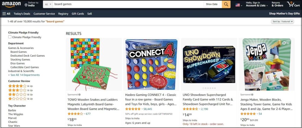 Amazon Search Result For Board Games