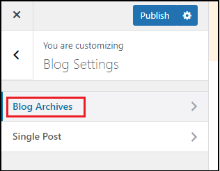 Click blog archives in Customizer