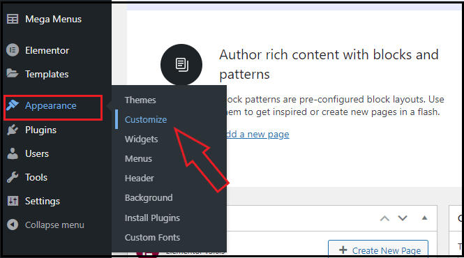 Click customizer from WordPress dashboard