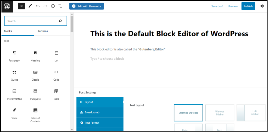 Default Block Editor of WordPress (Gutenberg Editor)