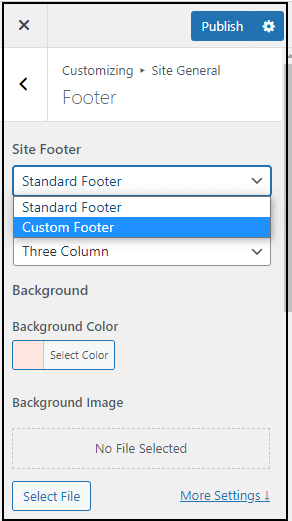 Change from standard to custom footer