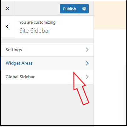 Click Widget Areas on WordPress customizer