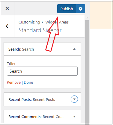 Click publish once you customized the sidebar