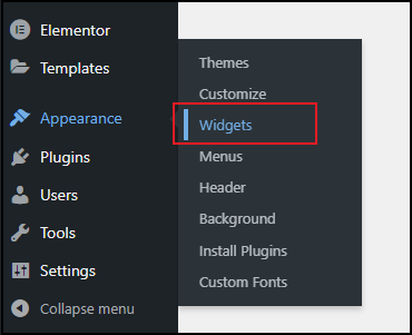 Click widgets in Appearance on Dashboard