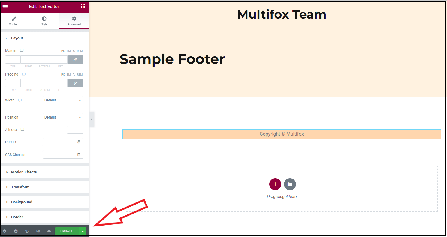 Create custom footer text on Elementor