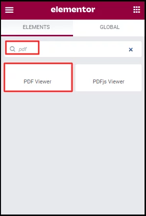 Finding PDF Widget In Elementor