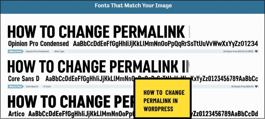 Font spring Matcherate Results of font from an image