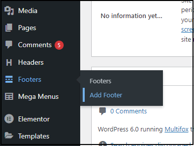 click Add Footer on WordPress dashboard