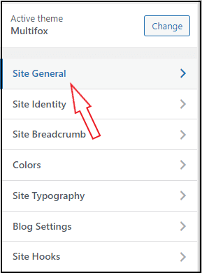 click Site General on WordPress customizer