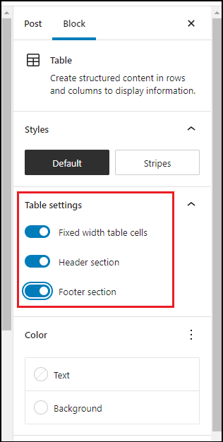 Customize header & footer options in WordPress tables