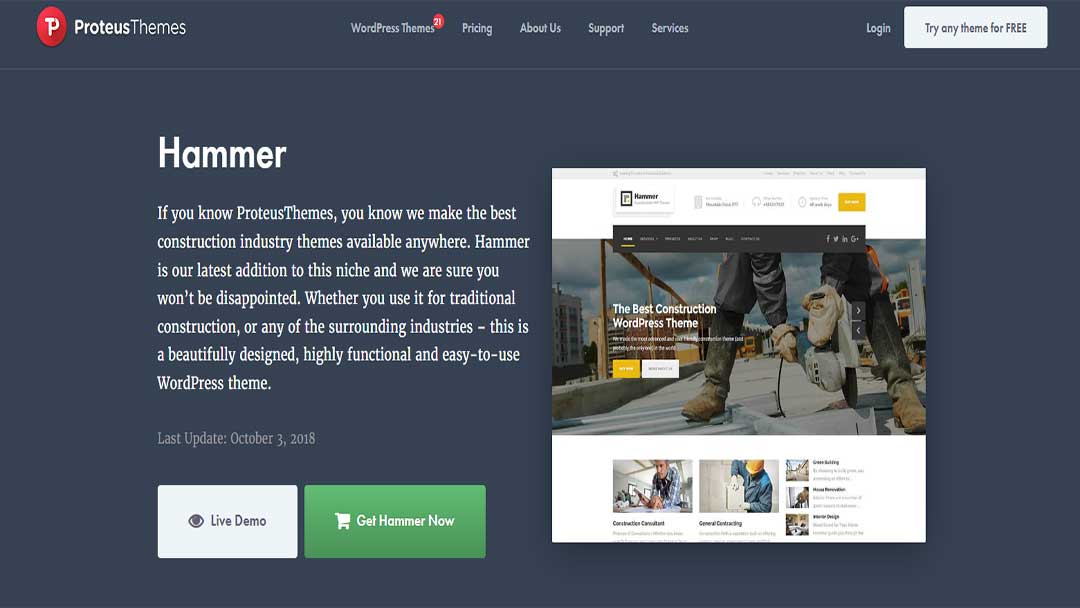 Hammer Carpentry WordPress Theme for Construction and Building Business