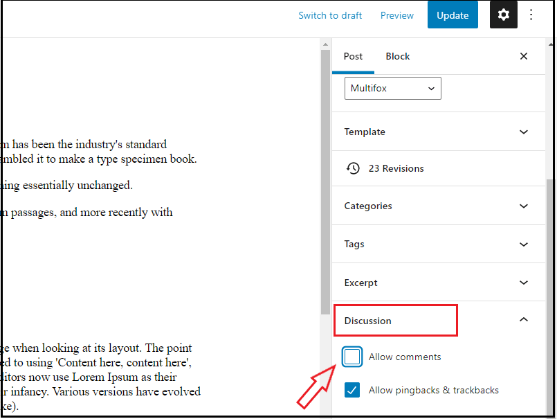 Disable comment in WordPress block editor