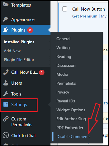 Navigate to settings and click disbale comments