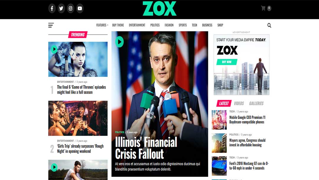 Zox News Professional WordPress News Magazine Theme