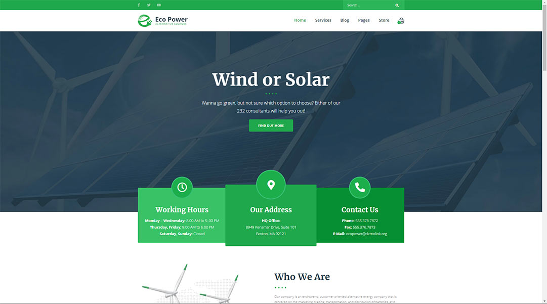 EcoPower Solar Energy WordPress Theme