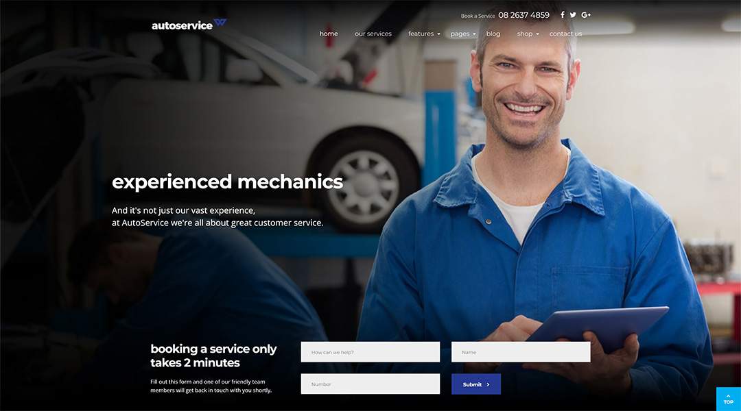 AutoService Mechanic Car Repairs WordPress Theme