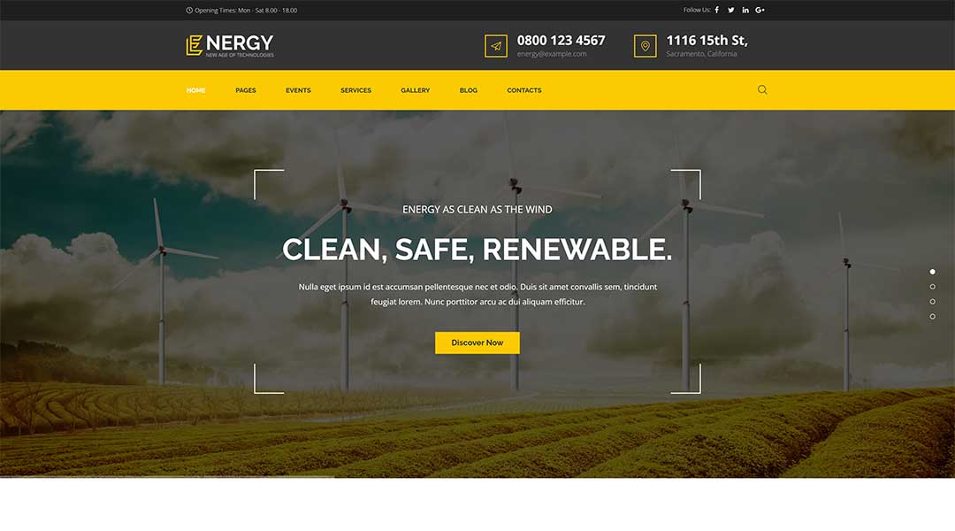 Energy solar and wind alternative power WordPress Theme