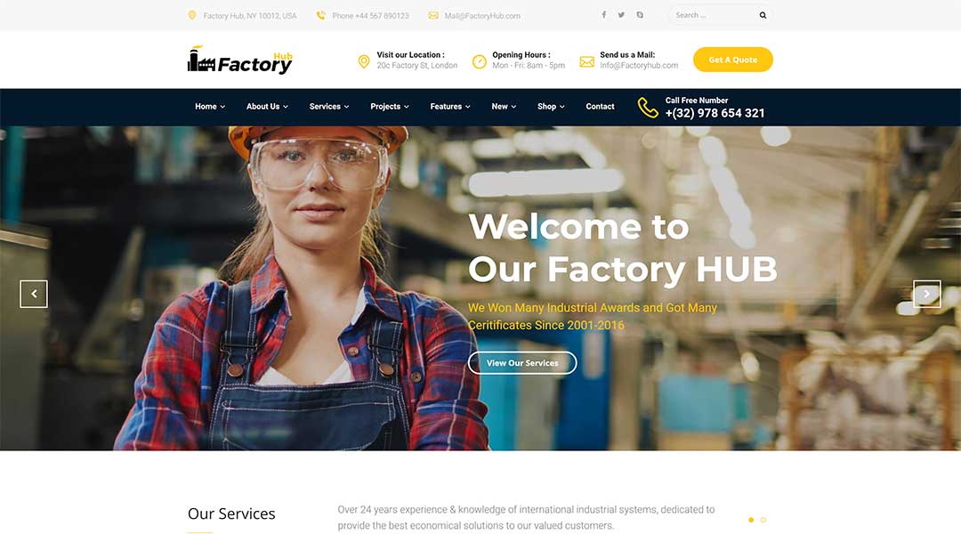 Factory HUB Industry and Construction WordPress Theme