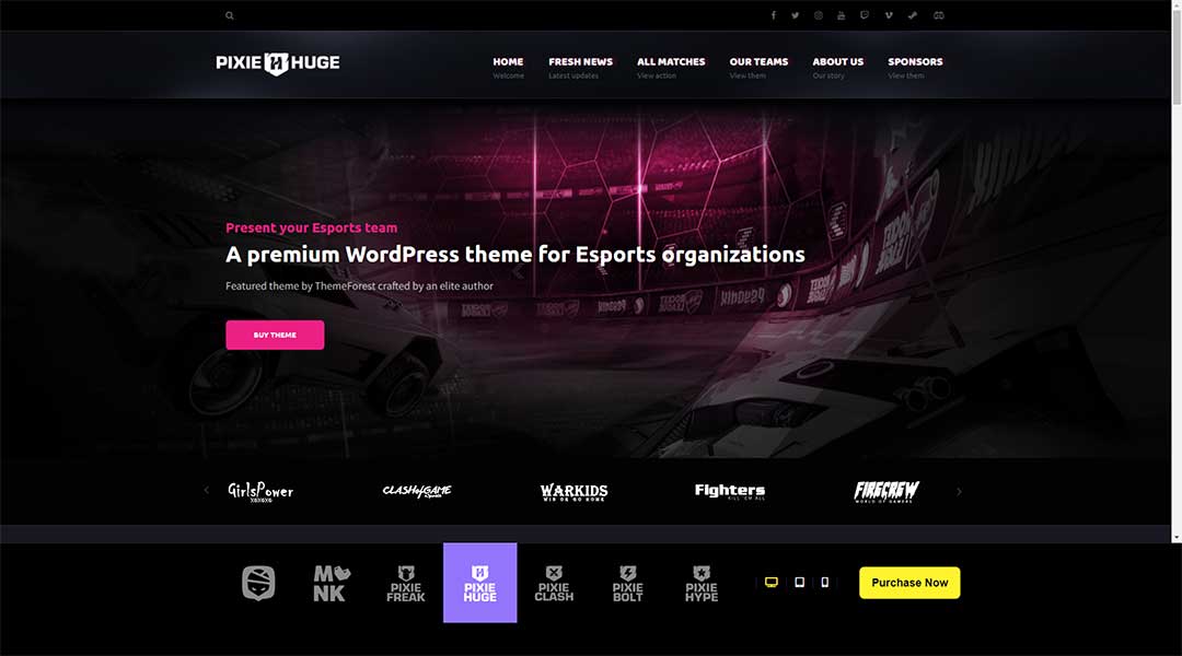 PixieHuge eSports Gaming Theme For Clans & Organizations