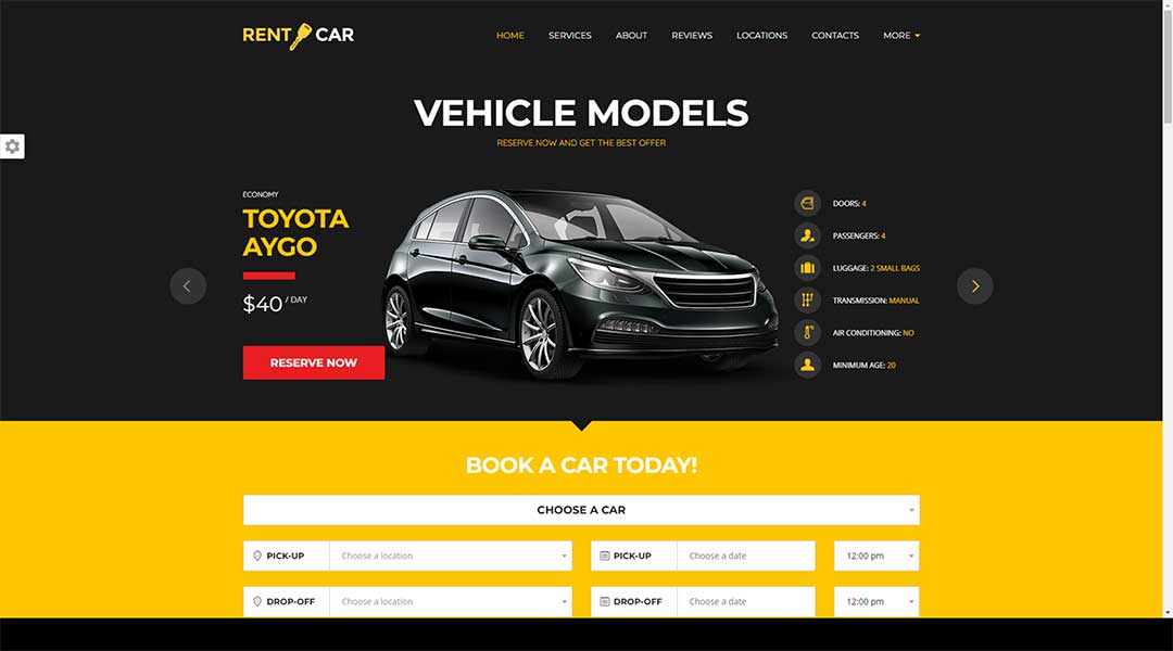Wheelsberry Car Rental WordPress Theme Landing Page
