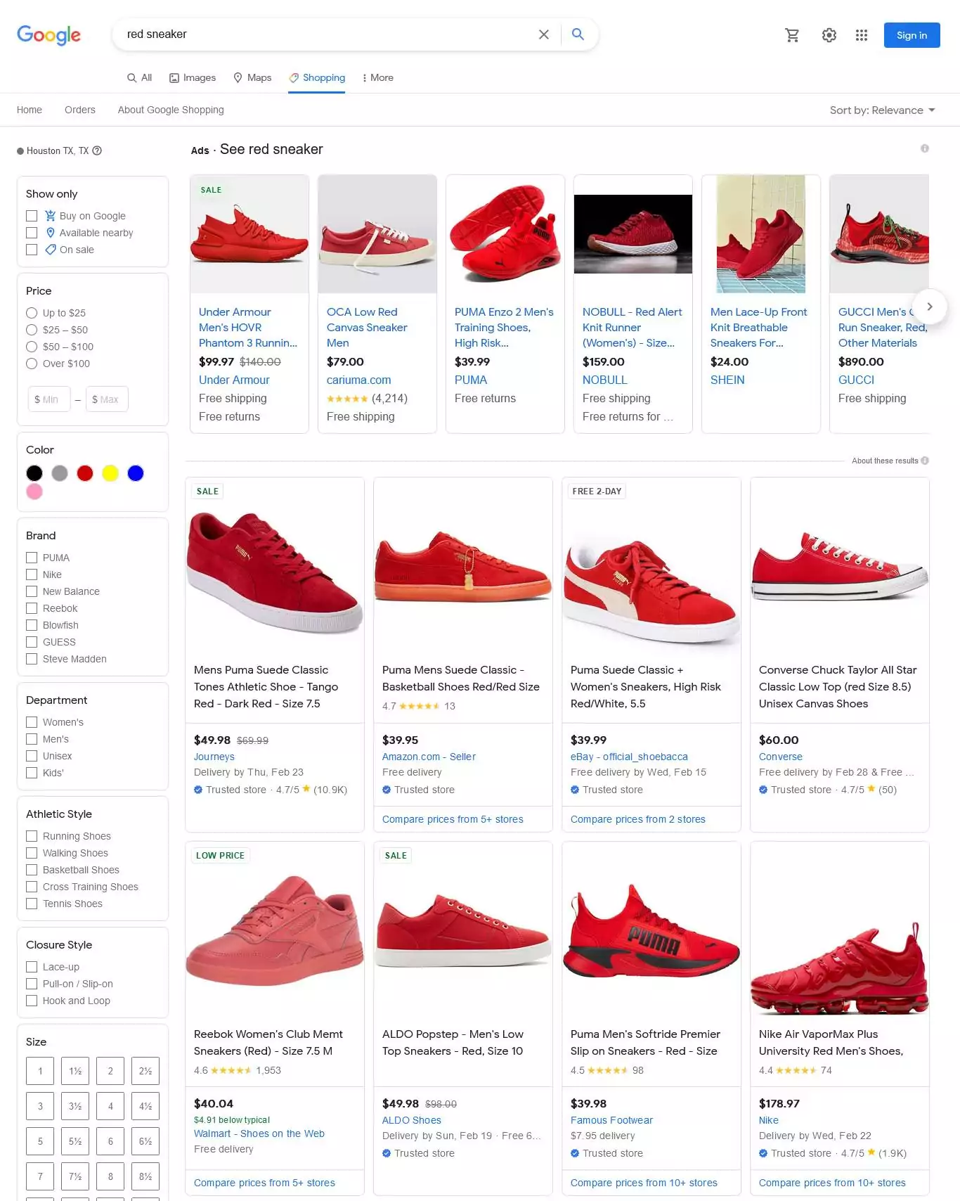 google shopping page